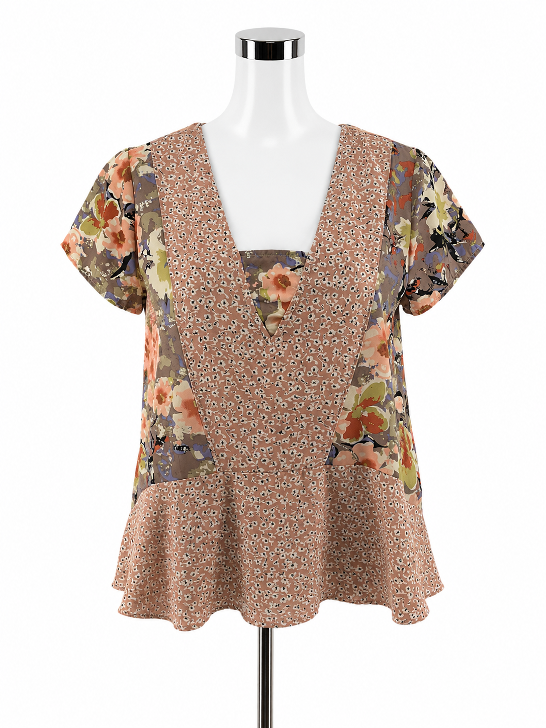 En Elle Floral Mixed-Print Peplum Blouse Size Small