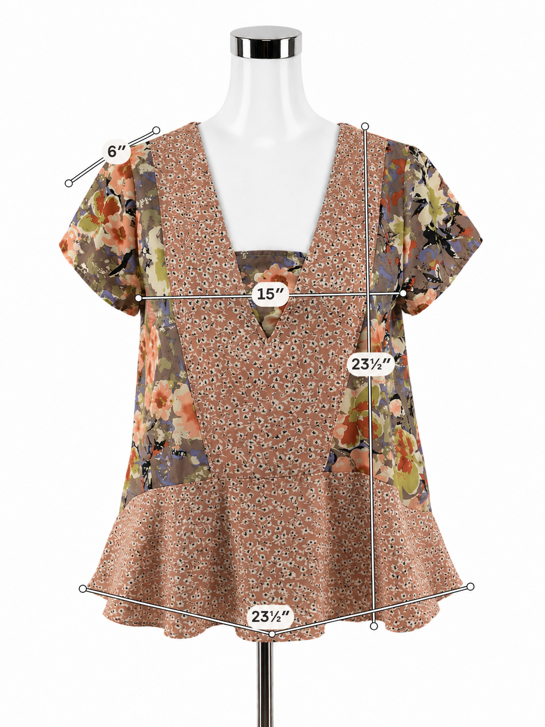 En Elle Floral Mixed-Print Peplum Blouse Size Small