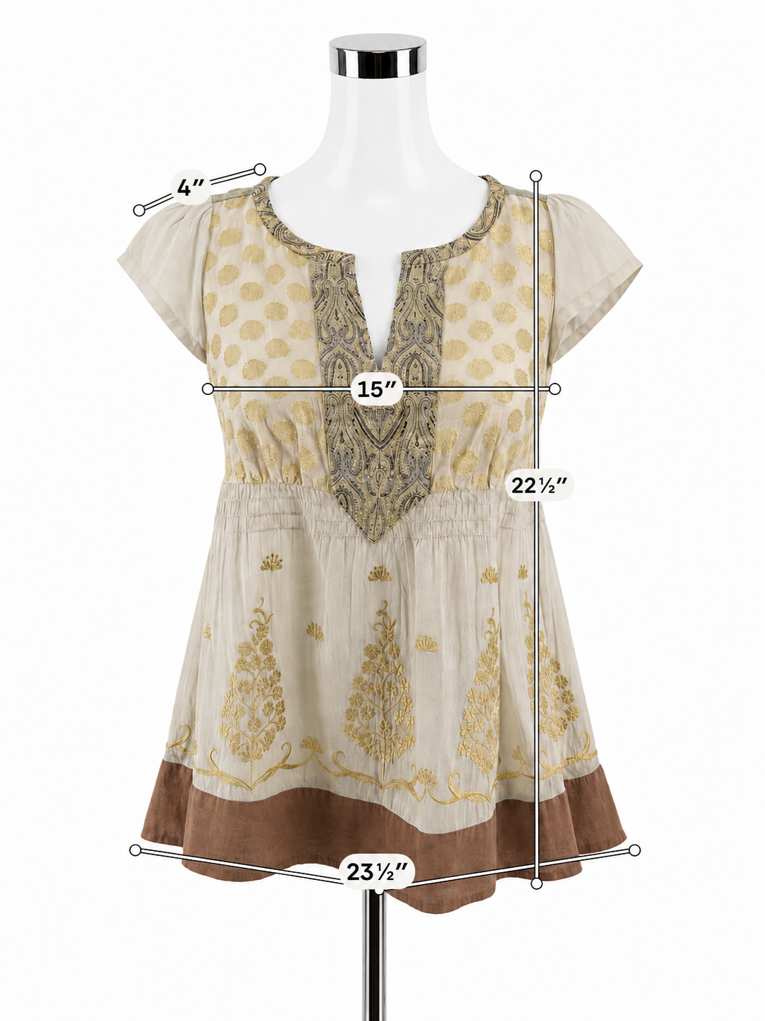 Floreat Anthropologie Gold Embroidered Boho Peplum Tunic Top Size 2