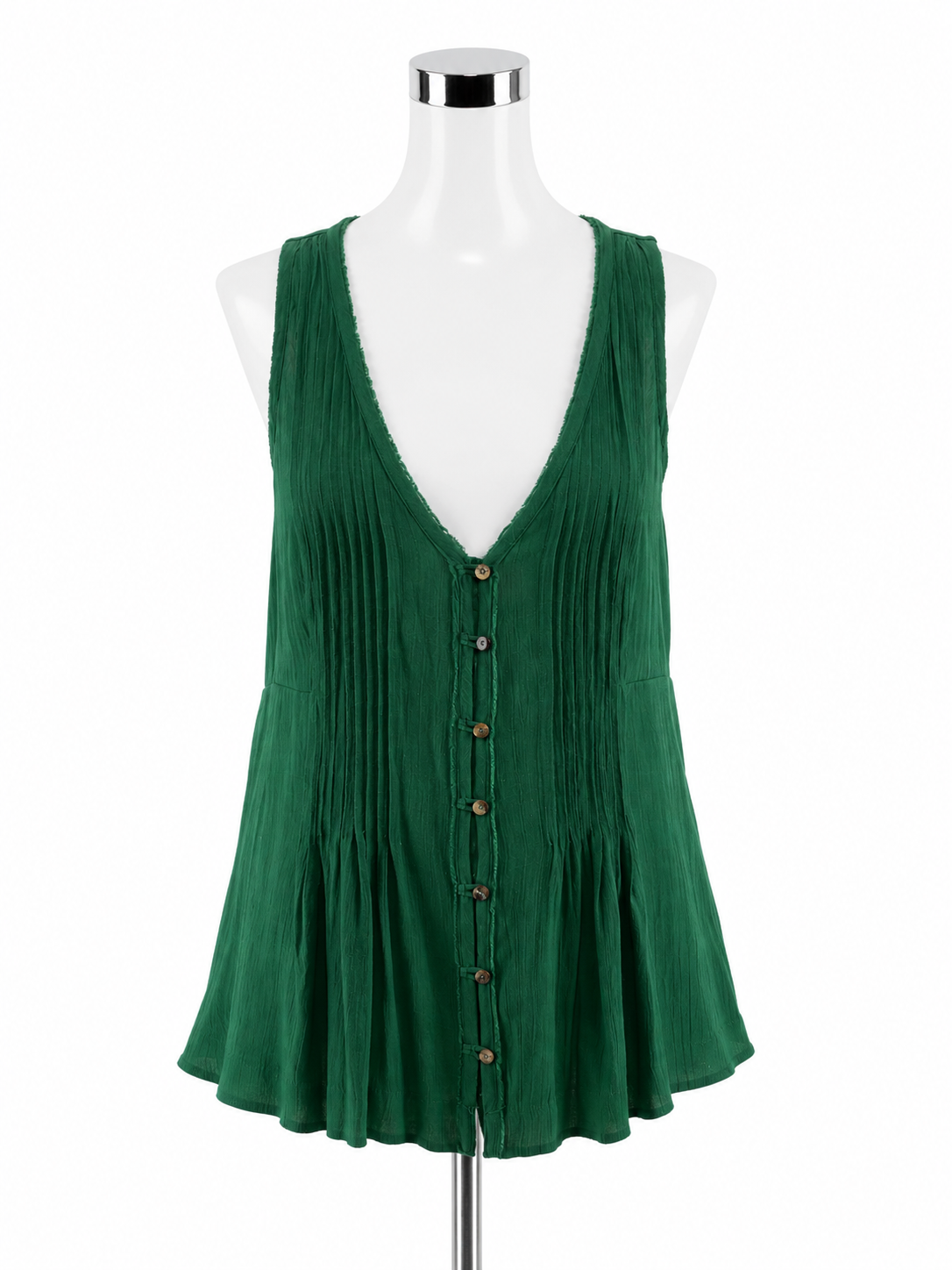 Maeve Ribbed Button-Front Peplum Tunic Tank Top Green Size Medium