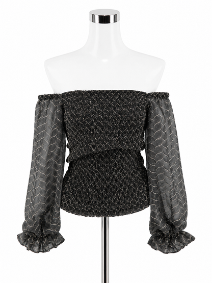 Anthropologie Smocked Metallic Off-Shoulder Peplum Top Size Small