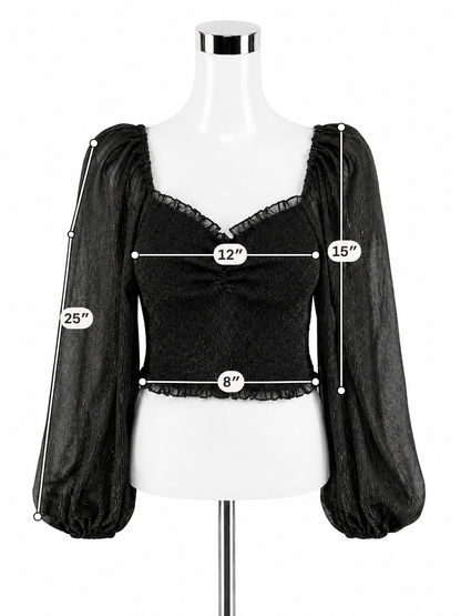 Hyfve Ruffled Smocked Metallic Off Shoulder Crop Top Black Size Medium