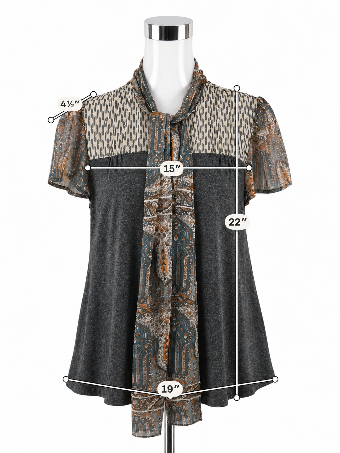 Tiny Anthropologie Mixed Media Tie Neck Flutter Sleeve Blouse Top XS