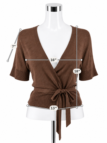 Theory Silk Cotton Blend Dolman Sleeve Wrap Top Brown Size Medium