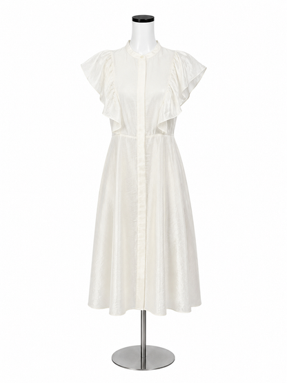 Jessie Liu San Francisco White 100% Linen Ruffle Sleeve Midi Dress Size Large