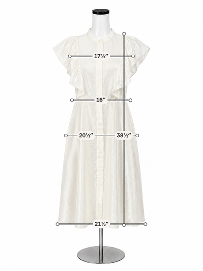 Jessie Liu San Francisco White 100% Linen Ruffle Sleeve Midi Dress Size Large