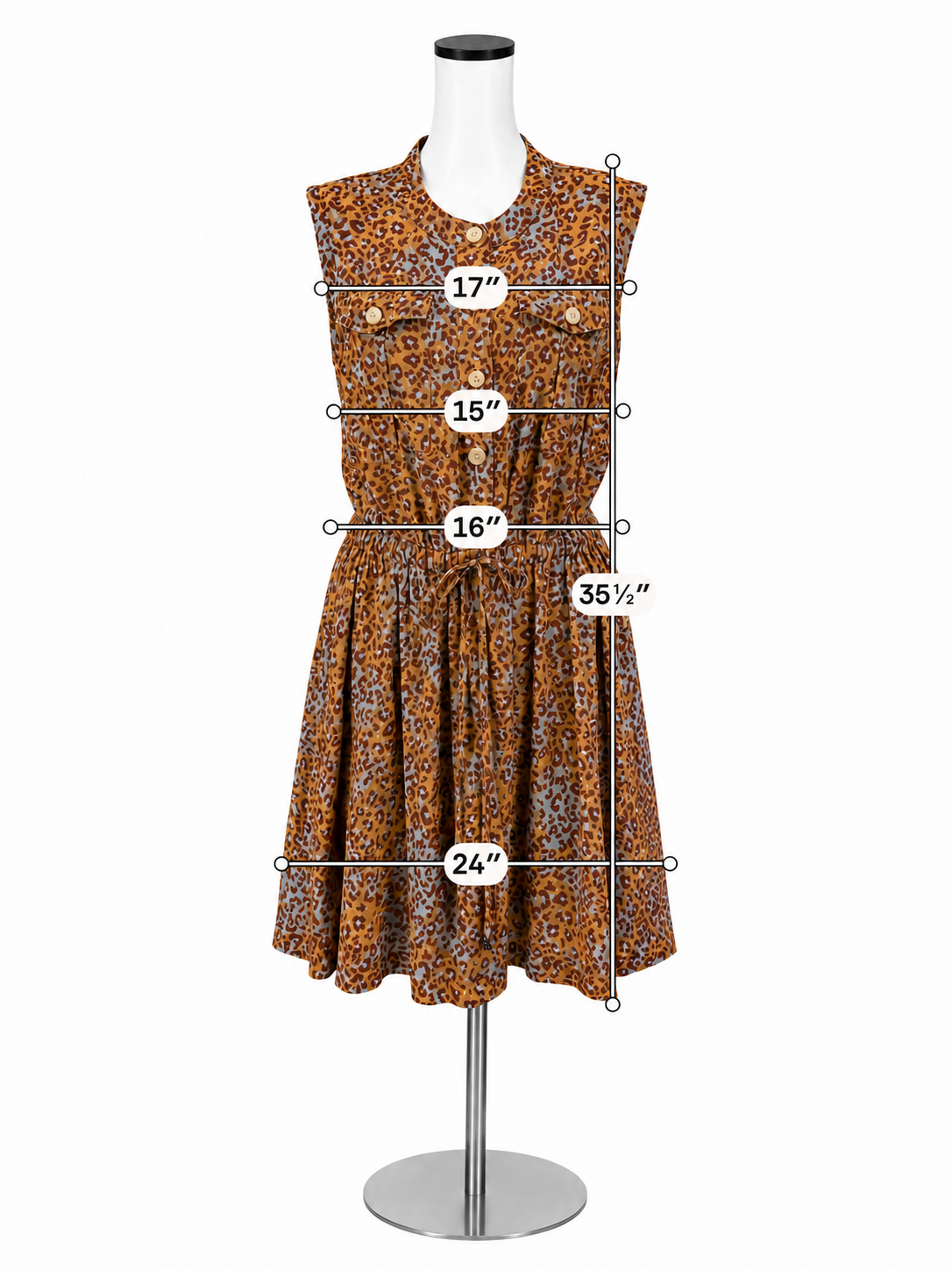 Nine West Animal Print Sleeveless Shirtdress Tie Waist Rust Blue | Size Large