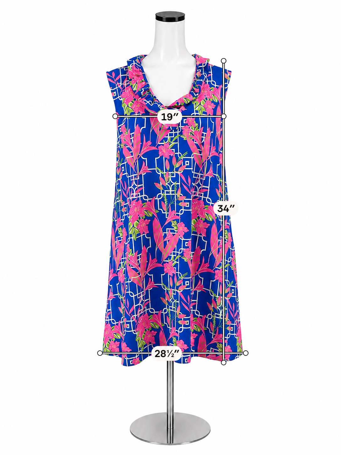 Lulu B Libby Tropical Floral Cowl Neck Shift Dress Sleeveless Pink Blue XL
