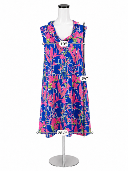 Lulu B Libby Tropical Floral Cowl Neck Shift Dress Sleeveless Pink Blue XL