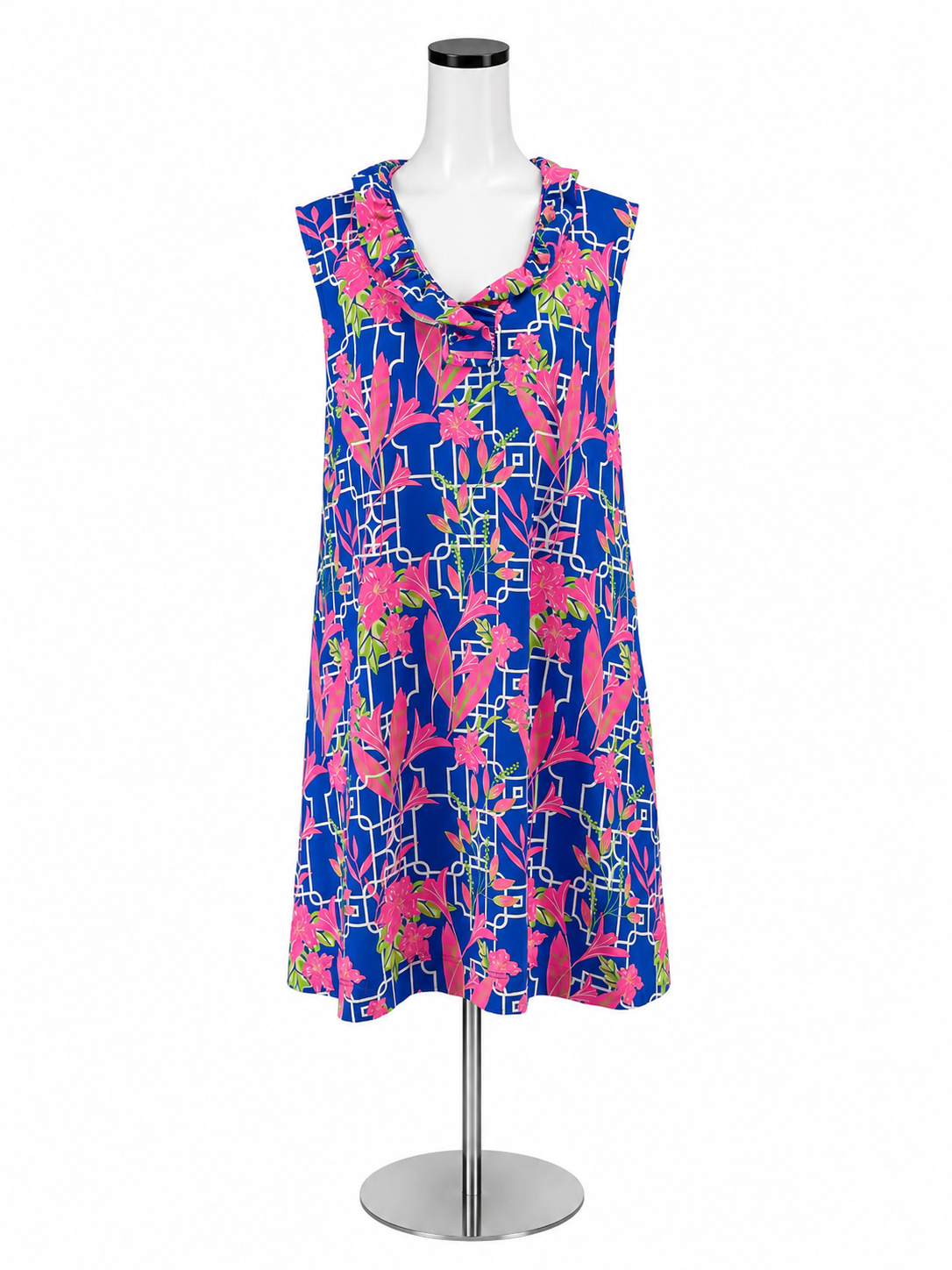 Lulu B Libby Tropical Floral Cowl Neck Shift Dress Sleeveless Pink Blue XL