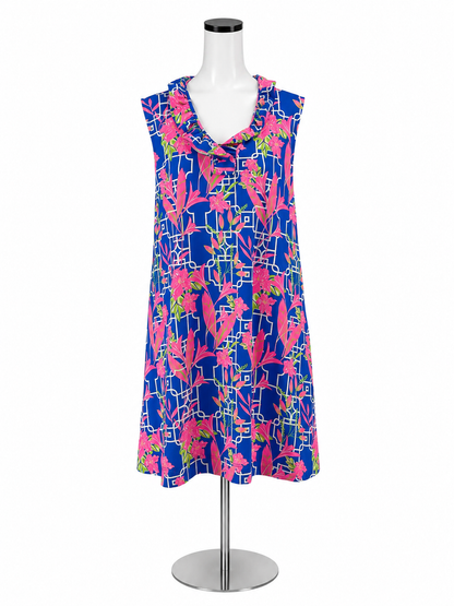 Lulu B Libby Tropical Floral Cowl Neck Shift Dress Sleeveless Pink Blue XL
