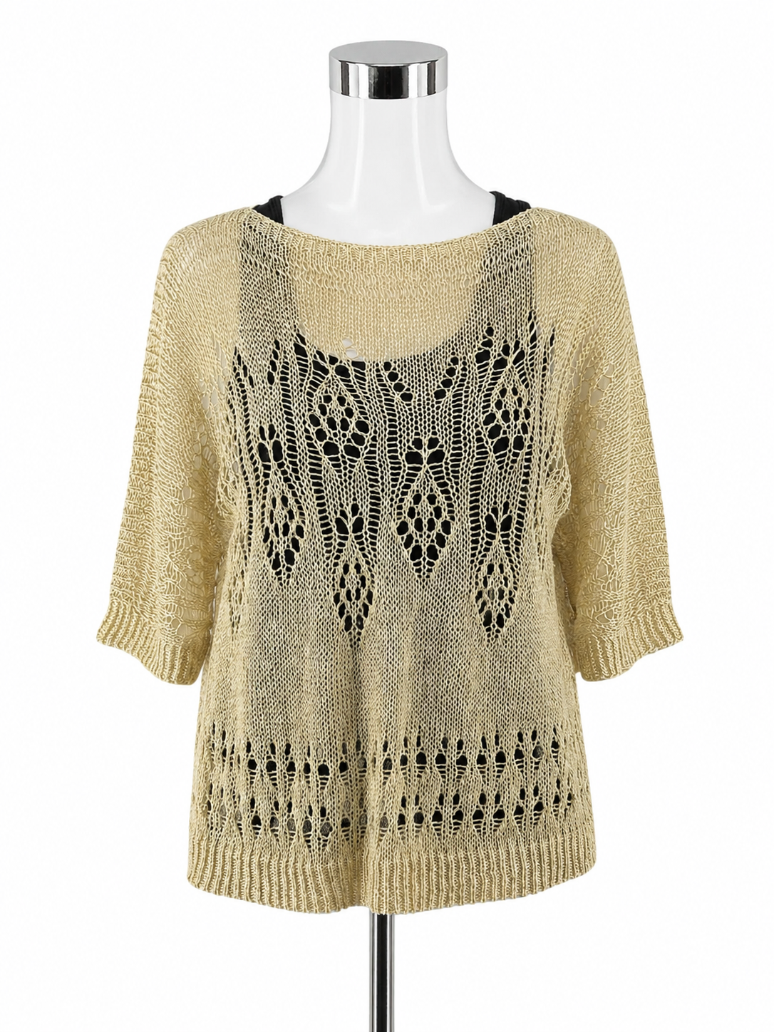 Moth Anthropologie Lace Knit Top XS Beige Metallic Open-Knit Pullover Sweater