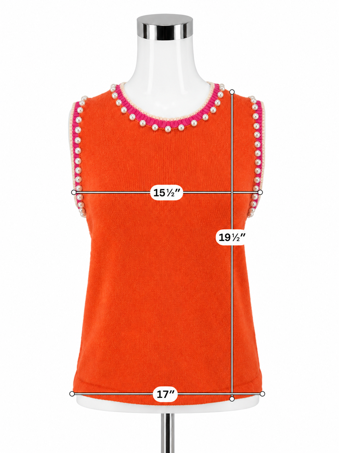 THML Pearl Trim Colorblock Sleeveless Sweater Top Orange Pink Size Small