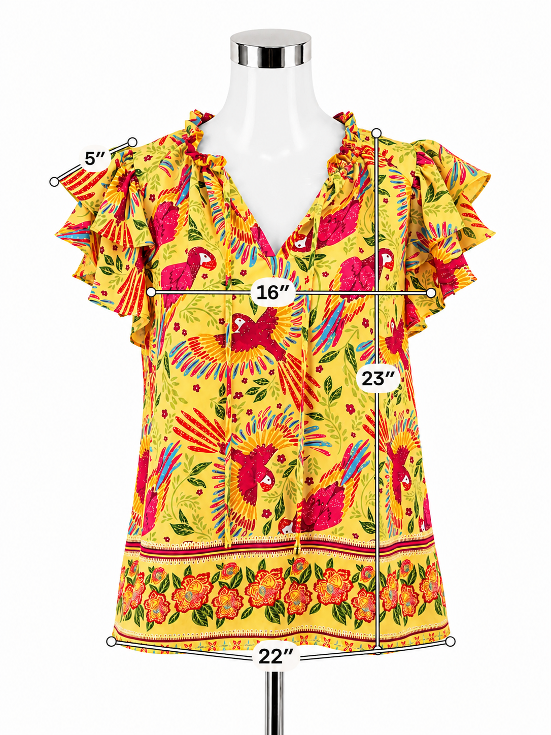 Rachel Roy Tropical Parrot Print Flutter Sleeve Blouse | Size Small