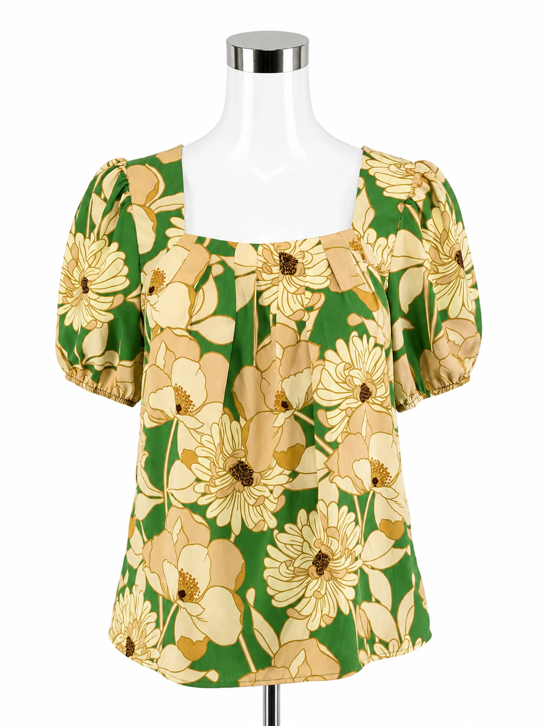 DR2 by Daniel Rainn Floral Puff Sleeve Square Neck Blouse Top XS Green