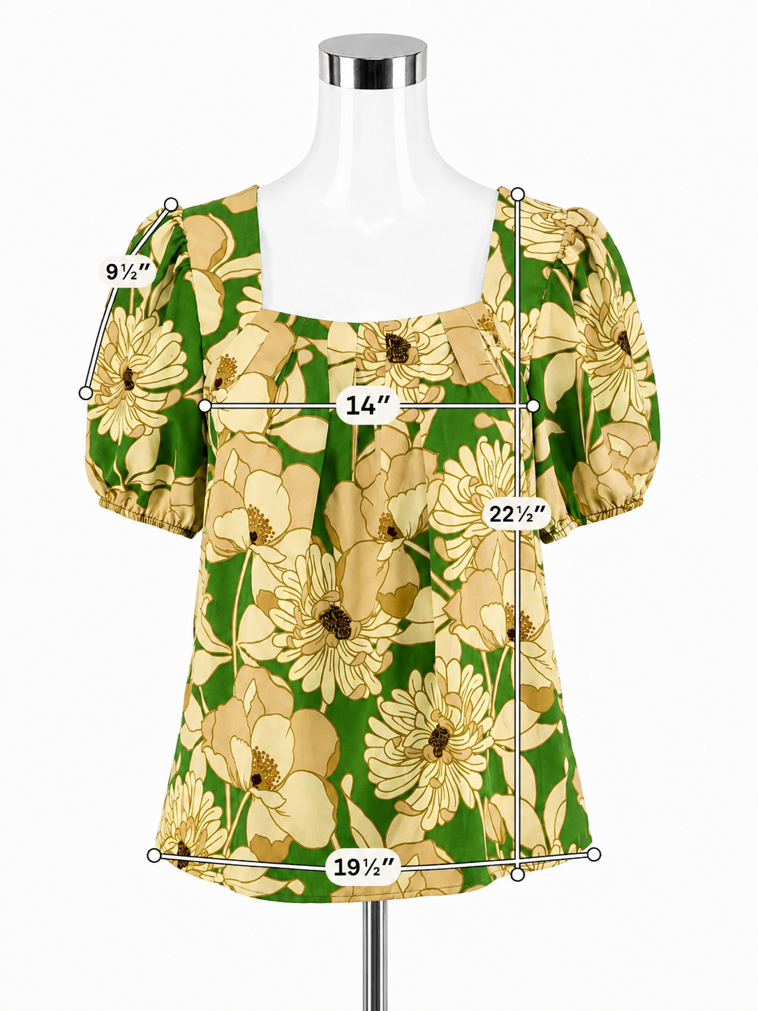 DR2 by Daniel Rainn Floral Puff Sleeve Square Neck Blouse Top XS Green