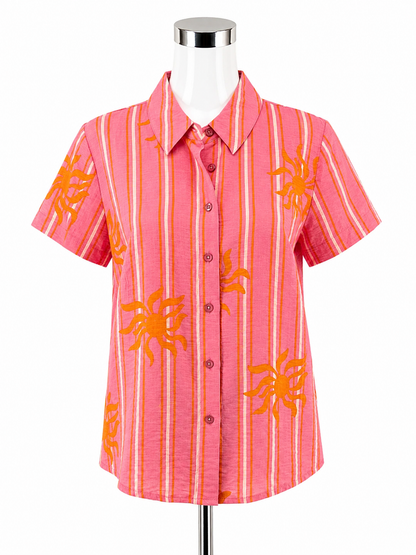 cabi Solstice Top Sun Print Button Up Camp Shirt Size Small