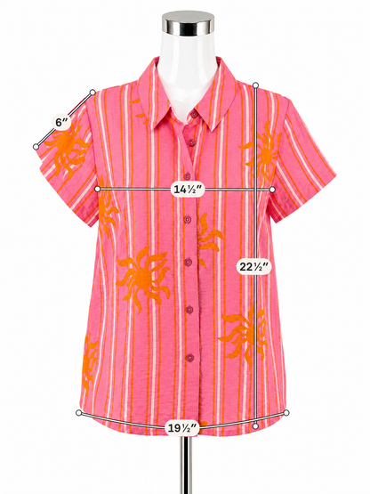 cabi Solstice Top Sun Print Button Up Camp Shirt Size Small