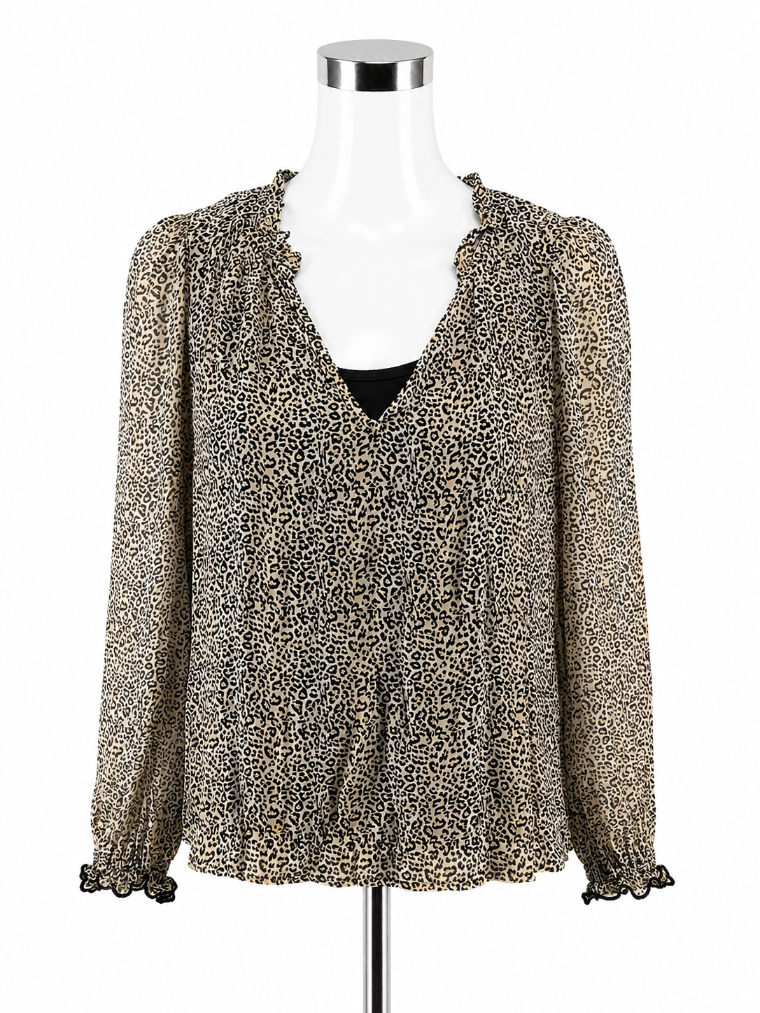 Velvet by Graham &amp; Spencer Mergenti Leopard Print Ruffle V-Neck Top XS NWT