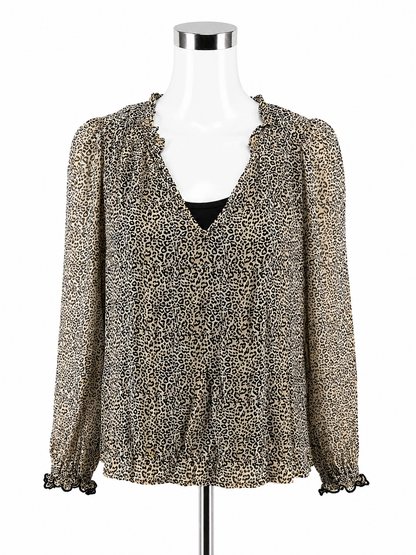 Velvet by Graham &amp; Spencer Mergenti Leopard Print Ruffle V-Neck Top XS NWT