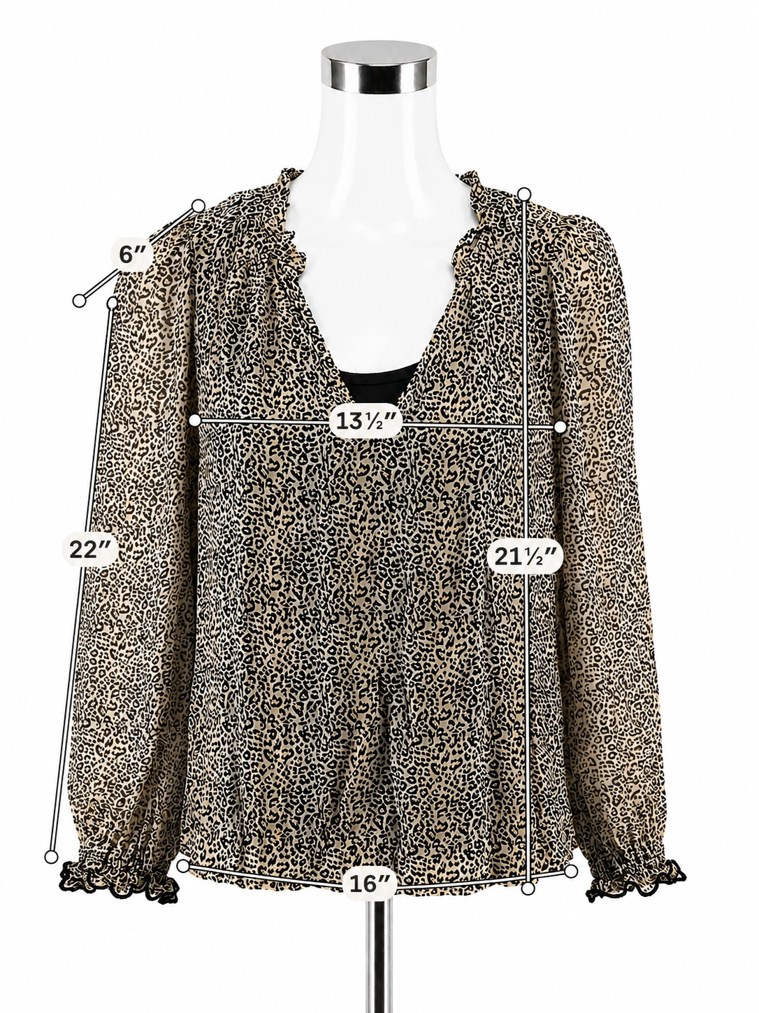 Velvet by Graham &amp; Spencer Mergenti Leopard Print Ruffle V-Neck Top XS NWT