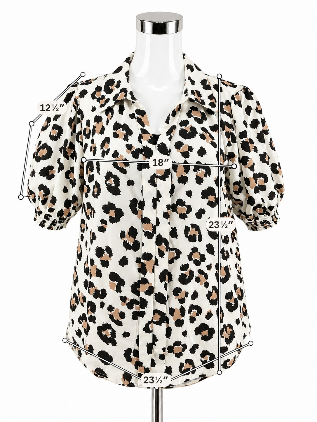 Jodifl Leopard Print Puff Sleeve Blouse | Size Large Animal Print Collared Top