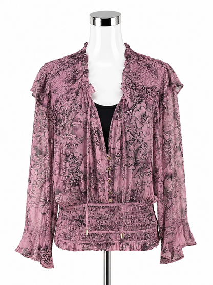 Anthropologie Purple Floral Boho Peasant Blouse Top Size Medium