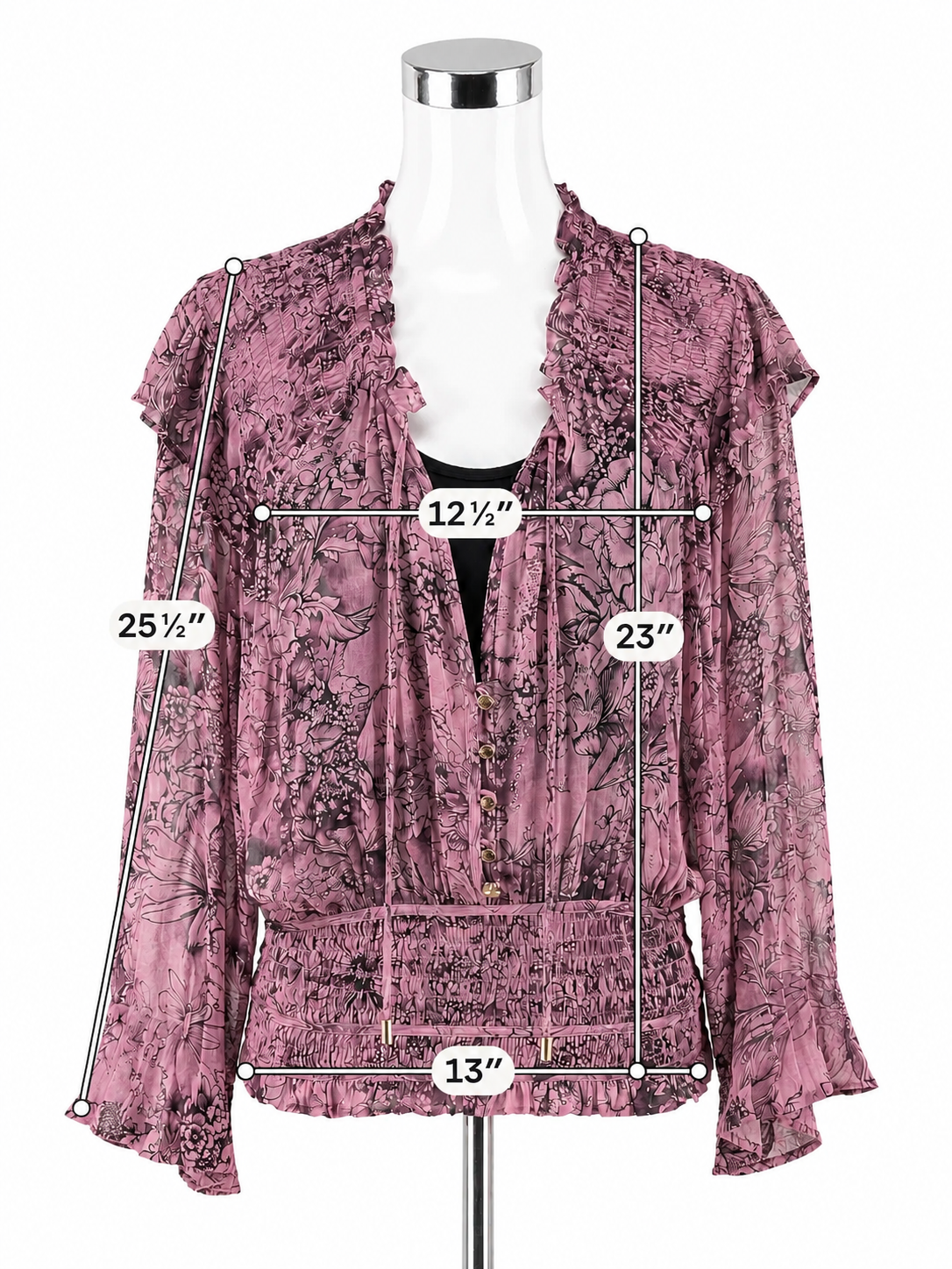 Anthropologie Purple Floral Boho Peasant Blouse Top Size Medium
