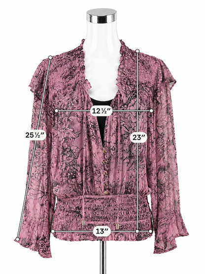 Anthropologie Purple Floral Boho Peasant Blouse Top Size Medium