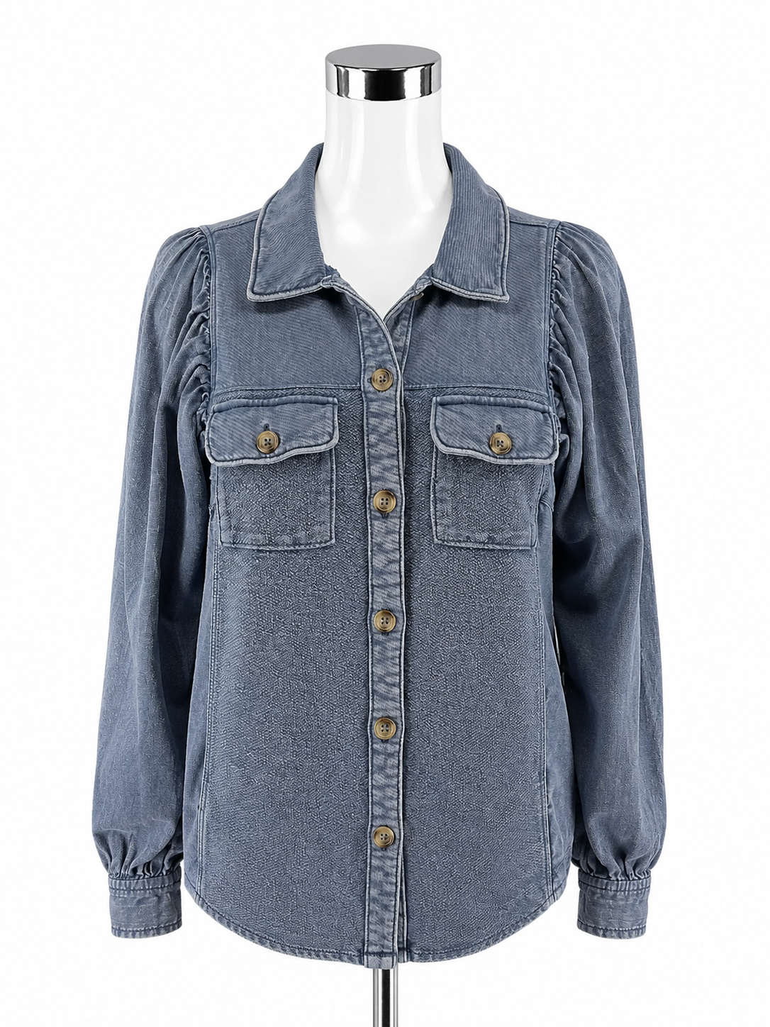 Pilcro and the Letterpress Puff Sleeve Denim Utility Shirt Jacket XXS Blue Button Front