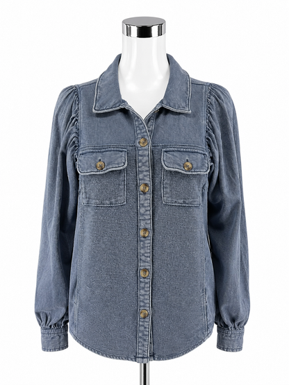 Pilcro and the Letterpress Puff Sleeve Denim Utility Shirt Jacket XXS Blue Button Front