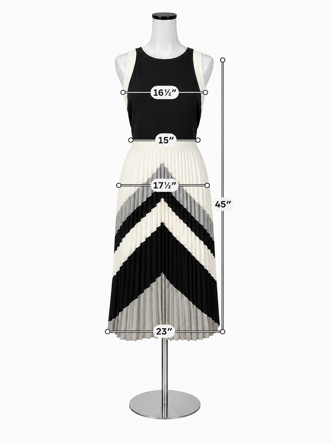 Banana Republic Chevron Pleated Midi Dress Size 10 Black Gray White Colorblock