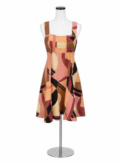 Banana Republic Elessa Linen Mini Dress Geometric Print Pink Tan Size 4