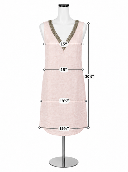 120% Lino Pink Beaded Sleeveless Italian Linen Dress Size Large