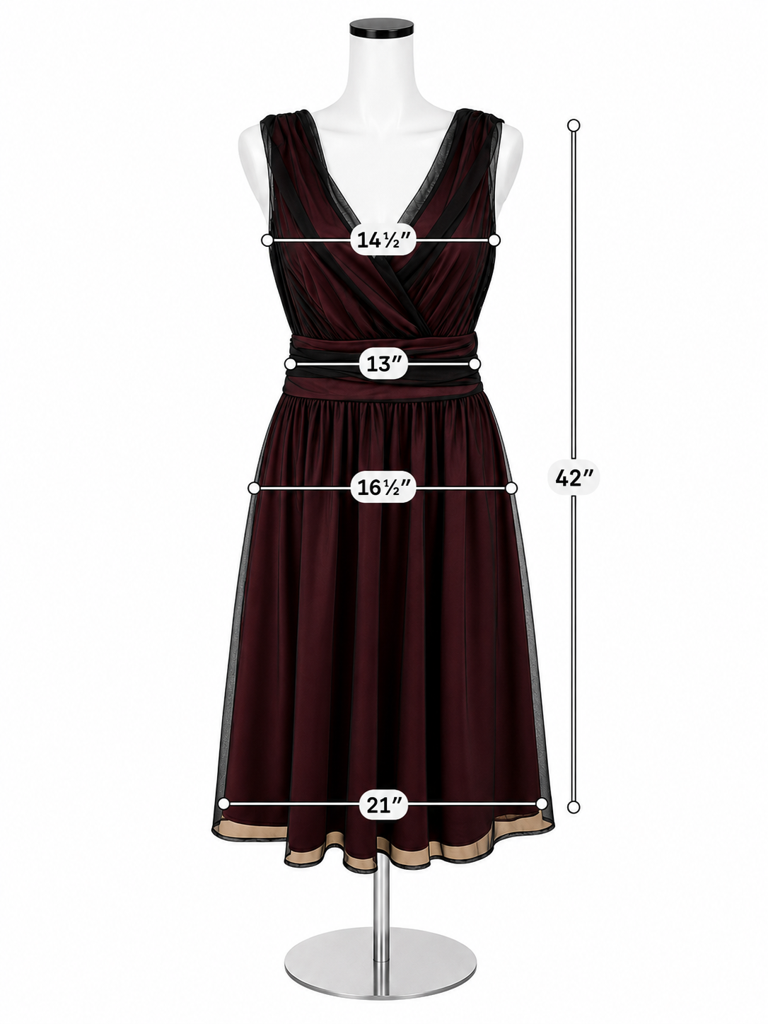 Cami V-Neck A-Line Midi Cocktail Dress Black Maroon Mesh Size 10