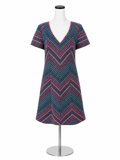 Hutchinson Chevron V-Neck Textured Knit Sheath Dress Size 12