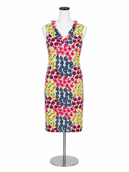 Talbots Floral Cotton Shift Dress Ruffle V-Neck Size 12