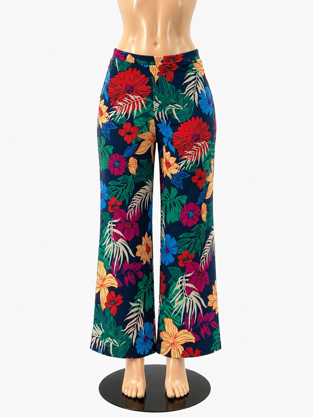 Skies Are Blue Tropical Floral Print High-Waisted Wide Leg Pants Small