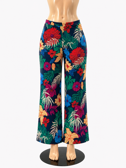 Skies Are Blue Tropical Floral Print High-Waisted Wide Leg Pants Small