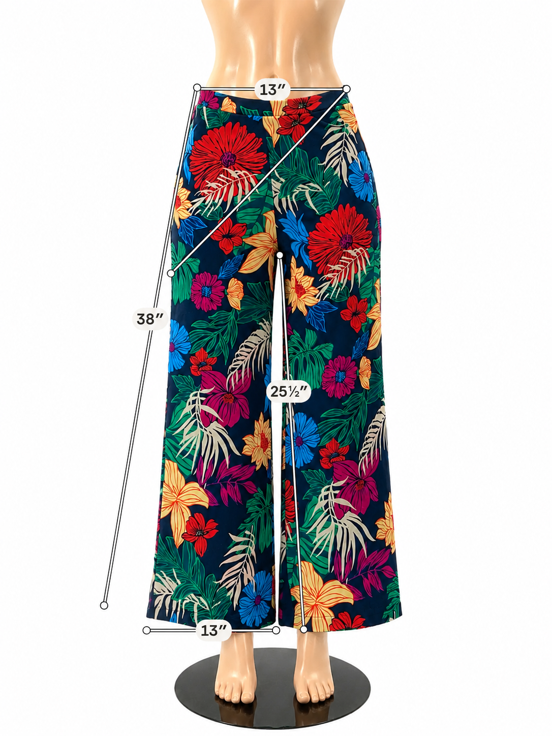 Skies Are Blue Tropical Floral Print High-Waisted Wide Leg Pants Small
