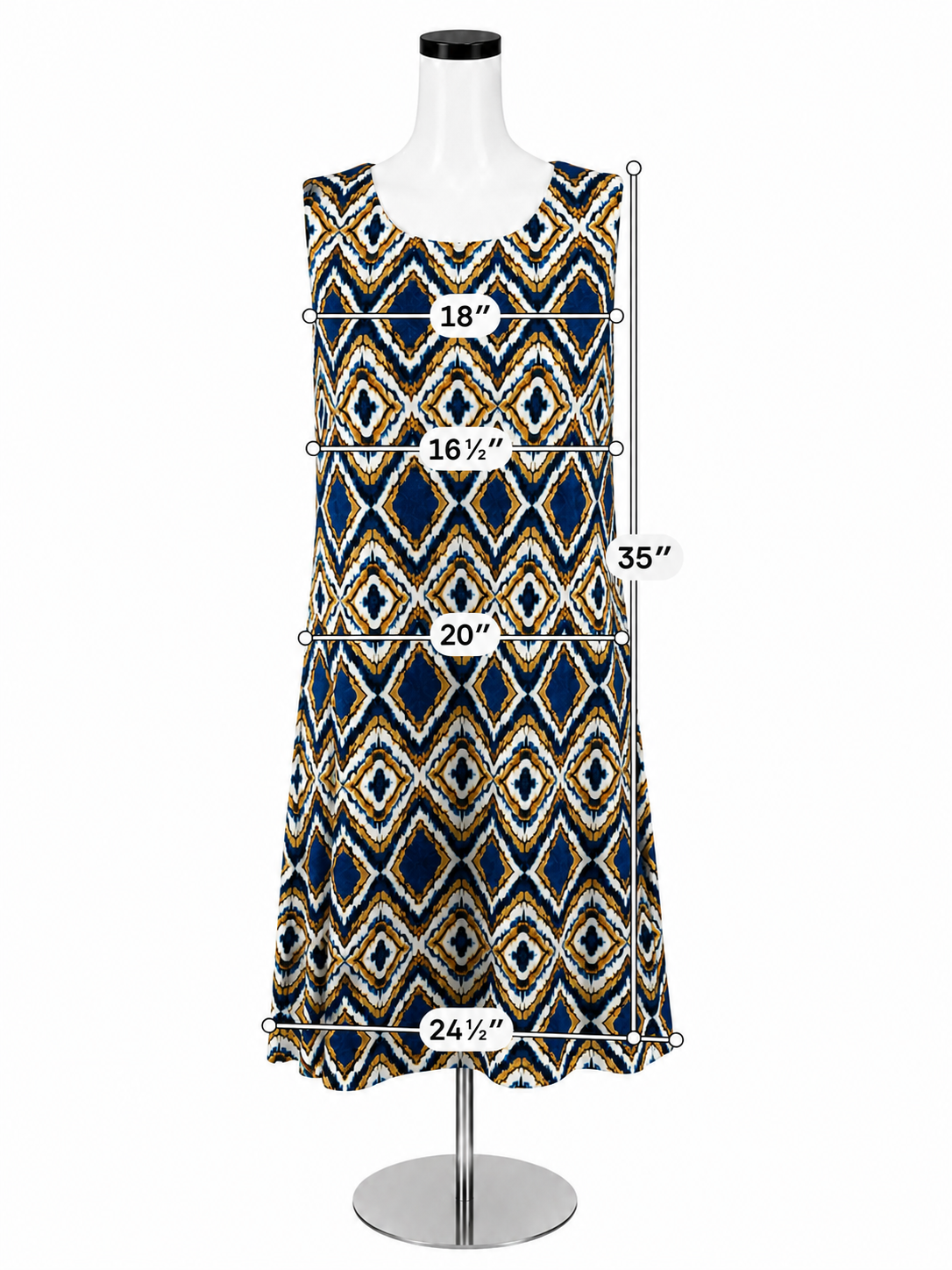 Tommy Hilfiger Blue &amp; Gold Geometric Diamond Print Sleeveless Shift Dress | Size 12