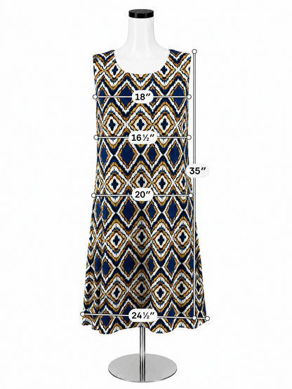 Tommy Hilfiger Blue &amp; Gold Geometric Diamond Print Sleeveless Shift Dress | Size 12