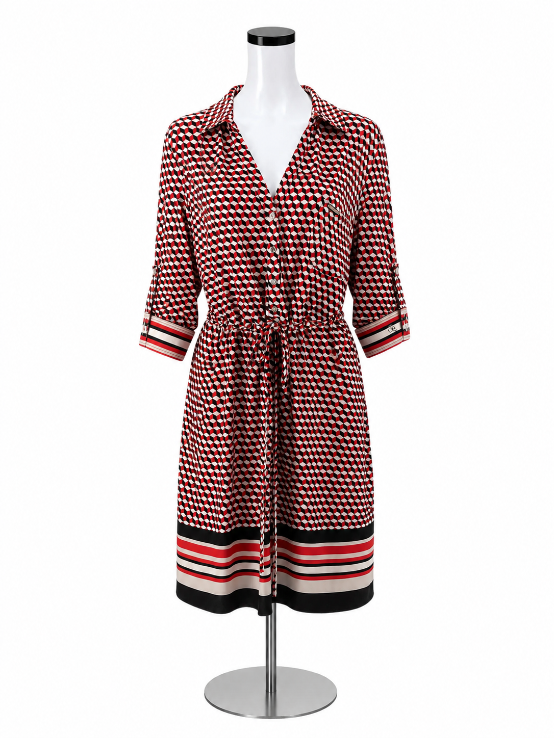 Tommy Hilfiger Geometric Cube Print Shirtdress Red Navy Size 14
