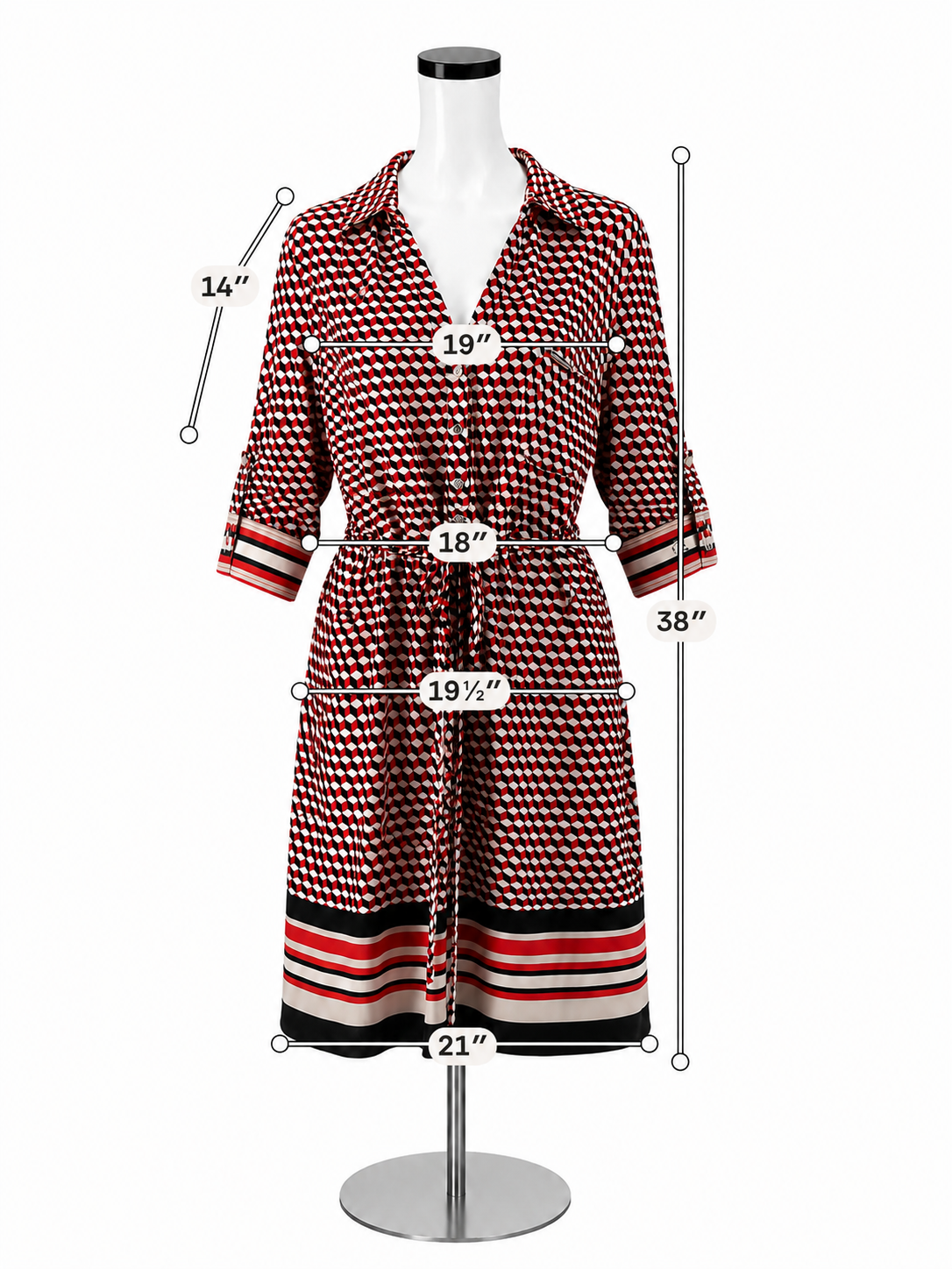 Tommy Hilfiger Geometric Cube Print Shirtdress Red Navy Size 14