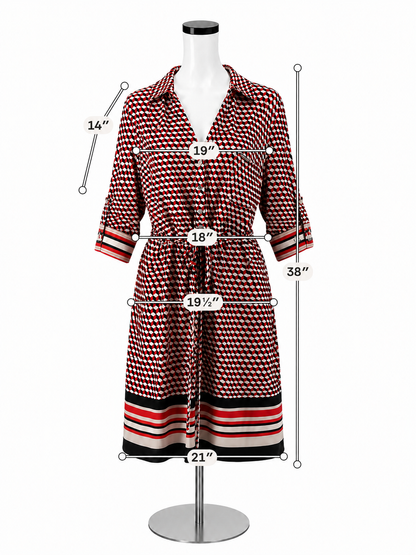 Tommy Hilfiger Geometric Cube Print Shirtdress Red Navy Size 14