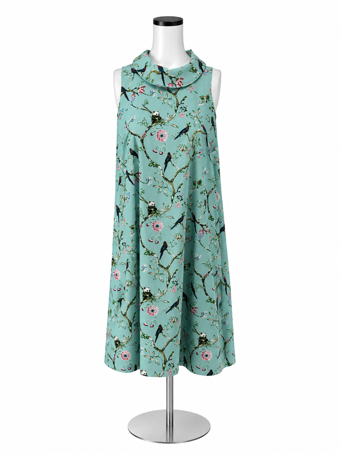 Holly Bracken Panda Bird Print Halter Neck Shift Dress Size Large