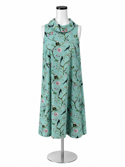 Holly Bracken Panda Bird Print Halter Neck Shift Dress Size Large