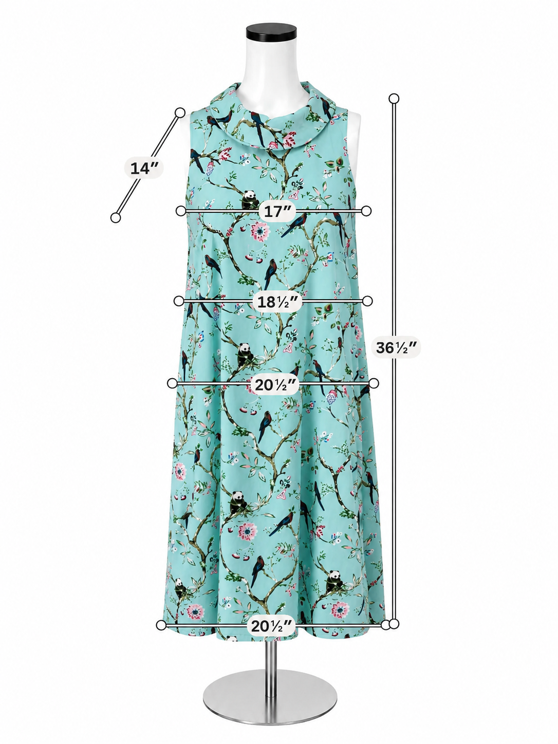 Holly Bracken Panda Bird Print Halter Neck Shift Dress Size Large
