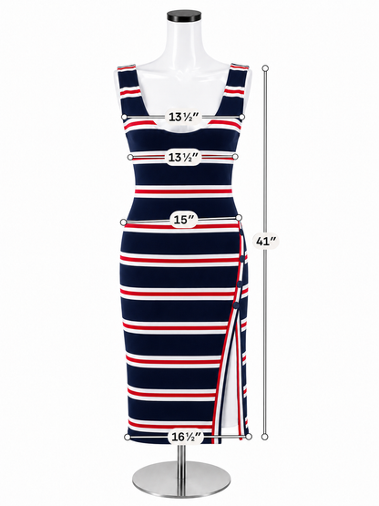 Derek Heart Rebel Heart Striped Bodycon Midi Dress Size Large