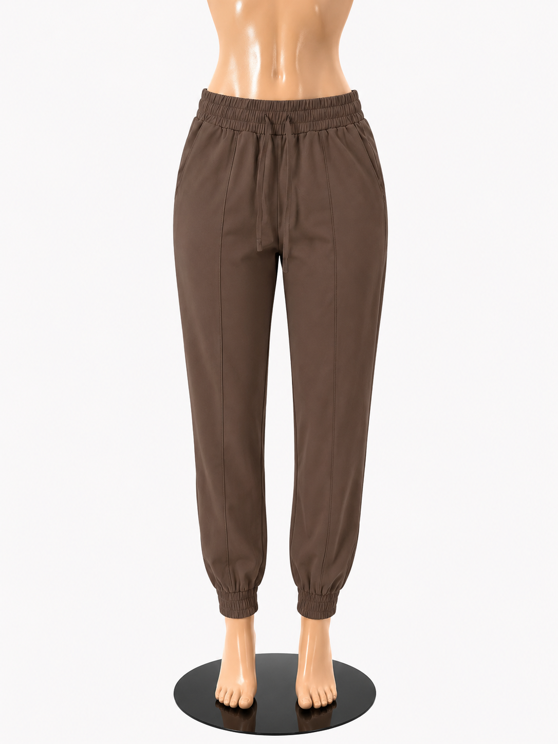 Mono B High-Waist Brushed Athleisure Joggers Taupe Size Small